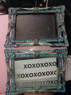 XOXO Turquoise Crystal & Pink Double Picture Frame